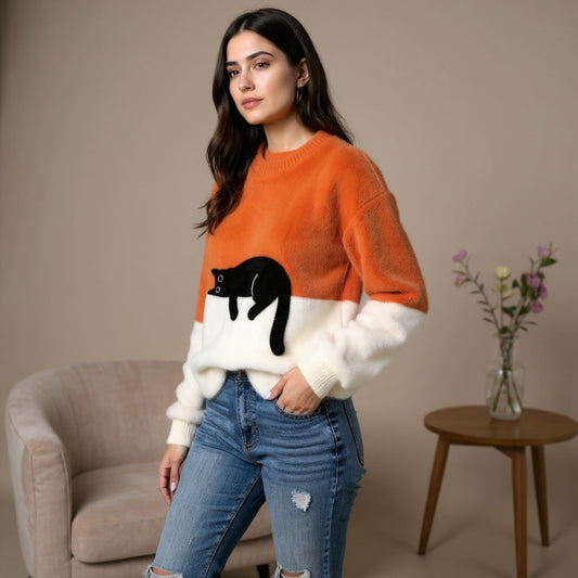 Luna | Twój Codzienny Towarzysz: Miękka Bluza z Grafiką Kota dla Miłośniczek Stylu Casual