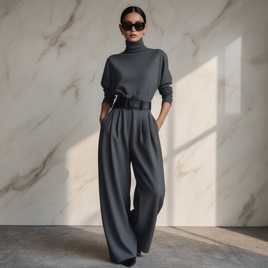 Fionella | Luźny Golf i Klasyczne Spodnie z Szeroką Nogawką