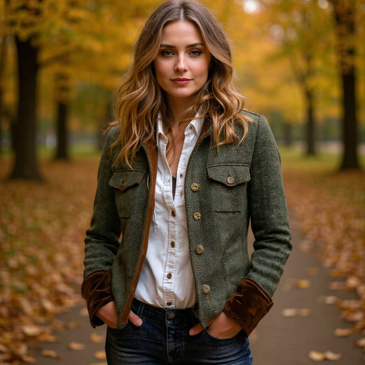 Darsina | Tweedowa Marynarka Premium z Aksamitnym Wykończeniem