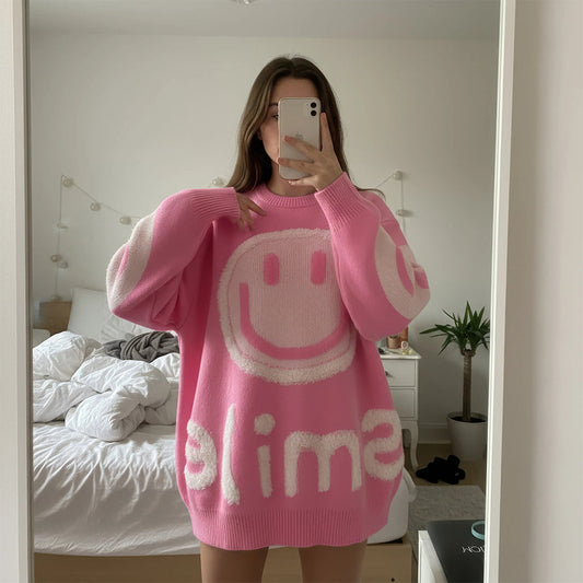 Radosna | Oversizowy Sweter z Uśmiechem